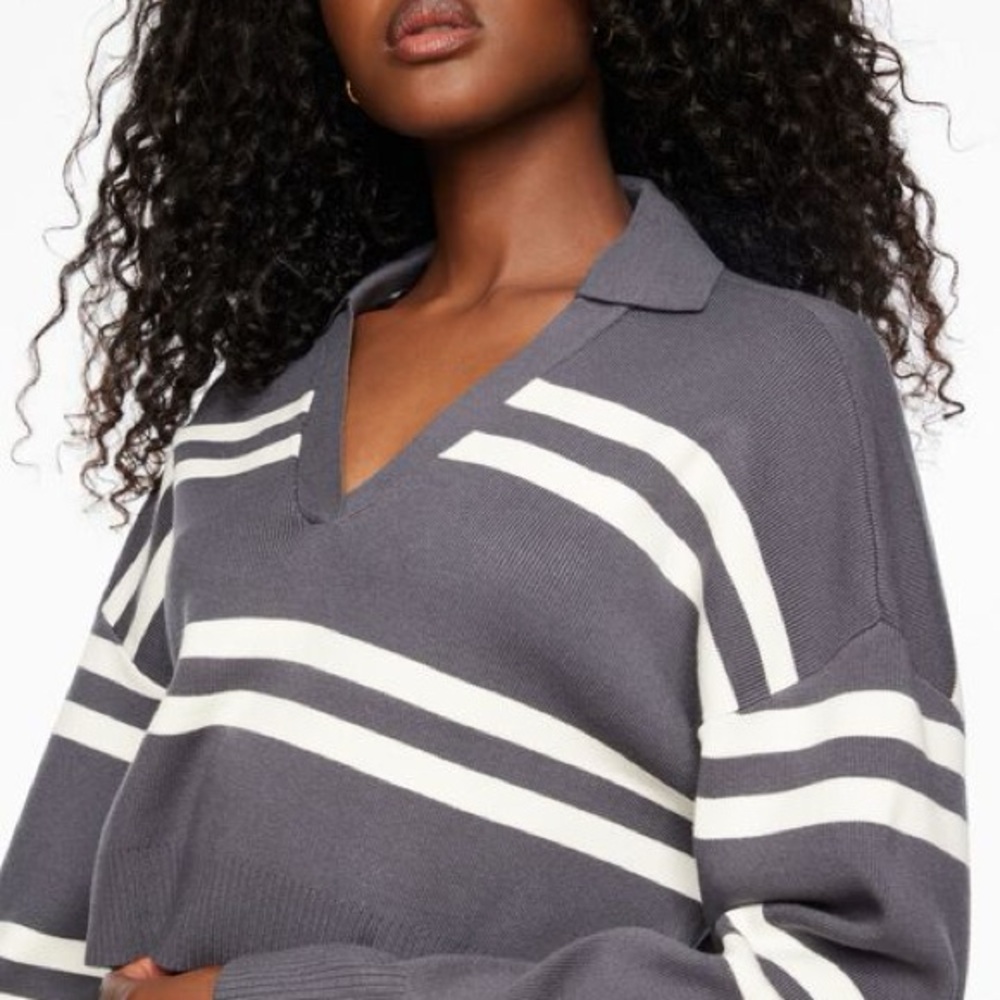 DYNAMITE | Cropped Polo Striped Sweater